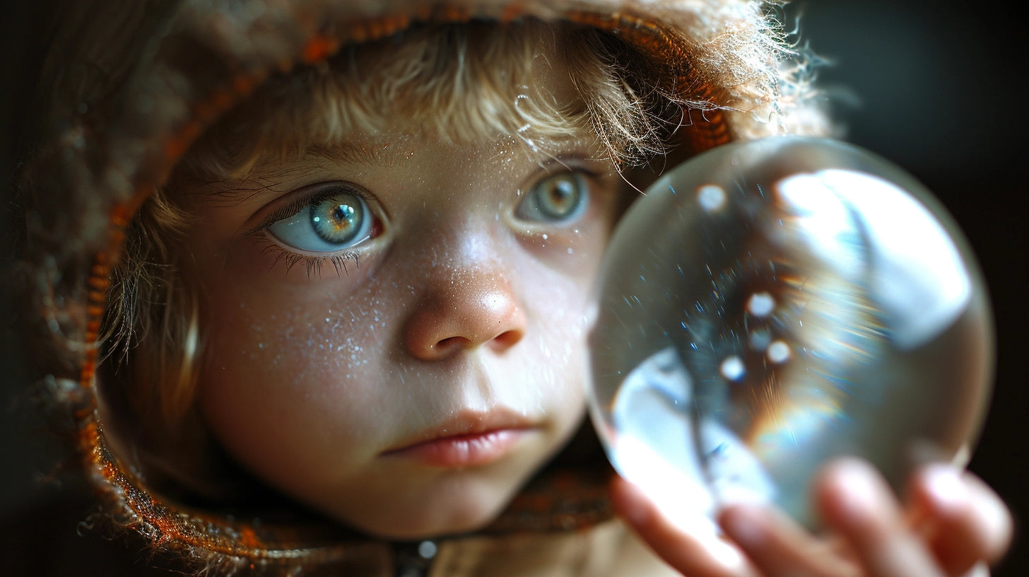 Enfant tenant une sphère lumineuse, symbole de l'émerveillement et du potentiel infini que propose DHS Stratégie Propulser à travers un changement de son environnement et de ses actions.