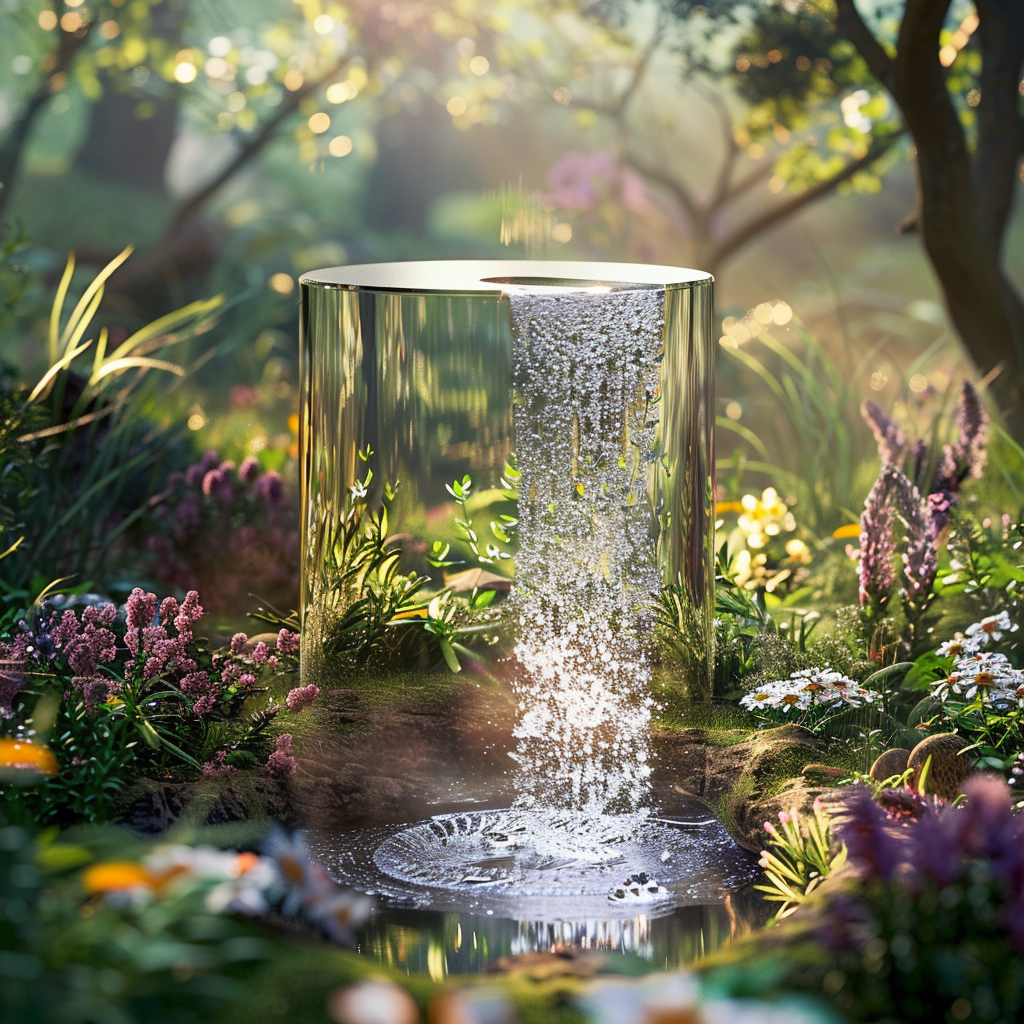 Cascade d'eau pure dans un cadre naturel, symbolisant la reprogrammation et la restructuration de l'eau avec les informateurs d'eau de DHS Stratégie.